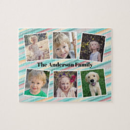 Blauwgroen Gold Oranje Stripes Familie Foto Collag Legpuzzel