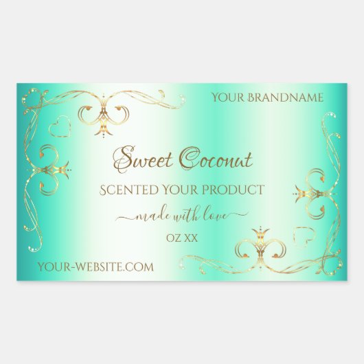 Blauwgroen Gold  Ornamenten Productlabels Rechthoekige Sticker (Voorkant)