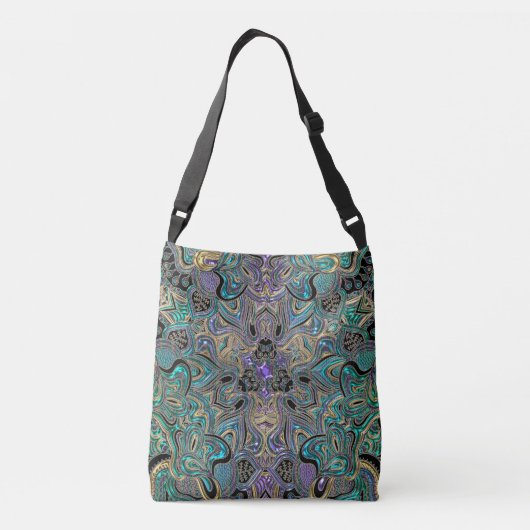 Blauwgroen Gold Paars Mandala Crossbody Tas (Achterkant)