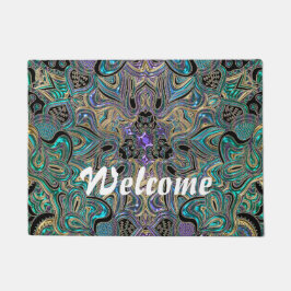 Blauwgroen Gold Paars Mandala Deurmat