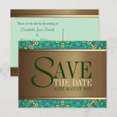 Blauwgroen Gold Peacock Save the Date Briefkaart (Voorkant / Achterkant)