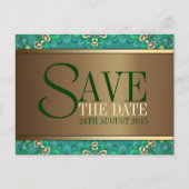 Blauwgroen Gold Peacock Save the Date Briefkaart (Voorkant)