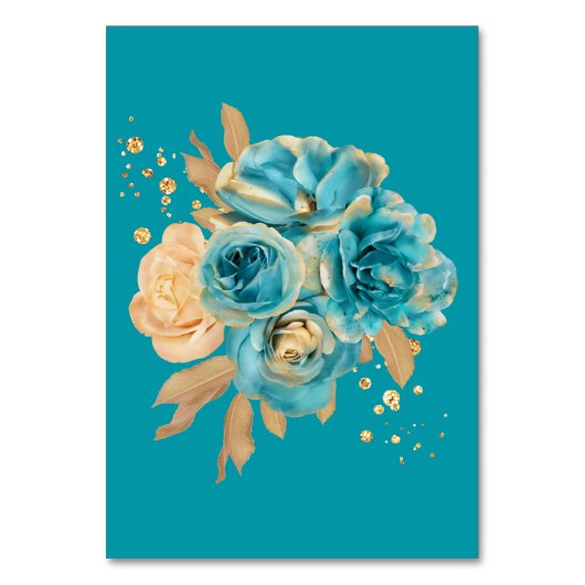 Blauwgroen Gold Peony Geometrisch Glitter Tafelnum Kaart (Achterkant)