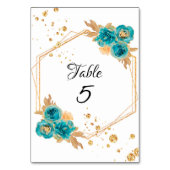 Blauwgroen Gold Peony Geometrisch Glitter Tafelnum Kaart (Voorkant)