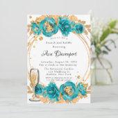 Blauwgroen Gold Peony geometrische brunch en bubbl Kaart (Staand voorkant)