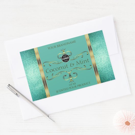Blauwgroen Gold Product Labels Glitter-grenzen met (Envelop)