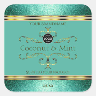 Blauwgroen Gold Product Labels Glitter-grenzen met