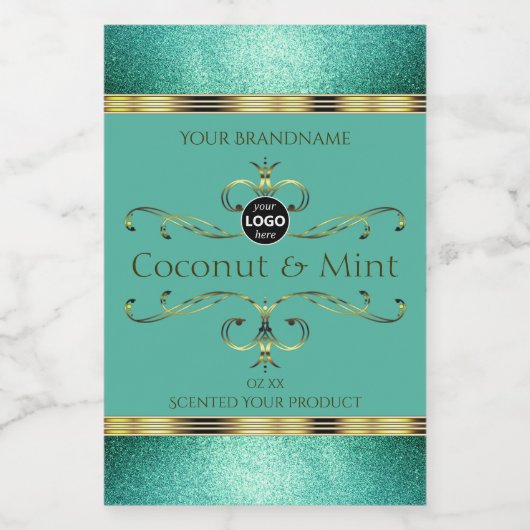 Blauwgroen Gold Product Labels Glitter-grenzen met Voedselcontainer Etiket (Enkel label)