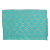 Blauwgroen & Gold Quatrefoil Patroon Kussensloop (Voorkant)