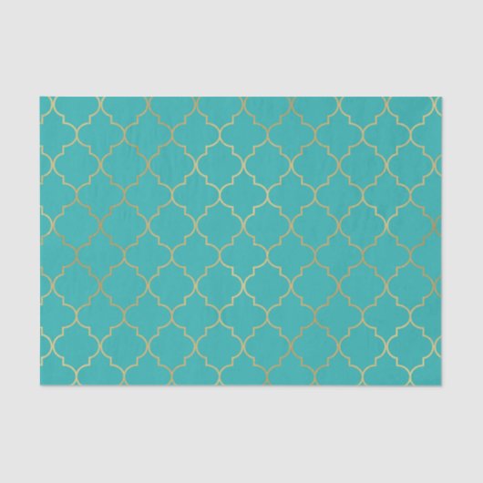 Blauwgroen & Gold Quatrefoil Patropatroonpartij Tissuepapier (Voorkant)