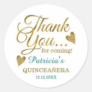 Blauwgroen Gold Quinceañera 15e verjaardag feestvi Ronde Sticker