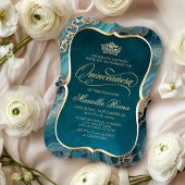 Blauwgroen Gold Quinceañera Kaart