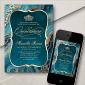 Blauwgroen Gold Quinceañera Kaart