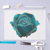 Blauwgroen Gold Roos Floral Waterverf ontkoppeling Tissuepapier (Craft)