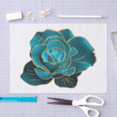 Blauwgroen Gold Roos Floral Waterverf ontkoppeling Tissuepapier (Craft)