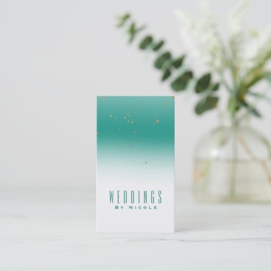 Blauwgroen & Gold Splatter Modern Glam Chic Glamou Visitekaartje (Staand voorkant)