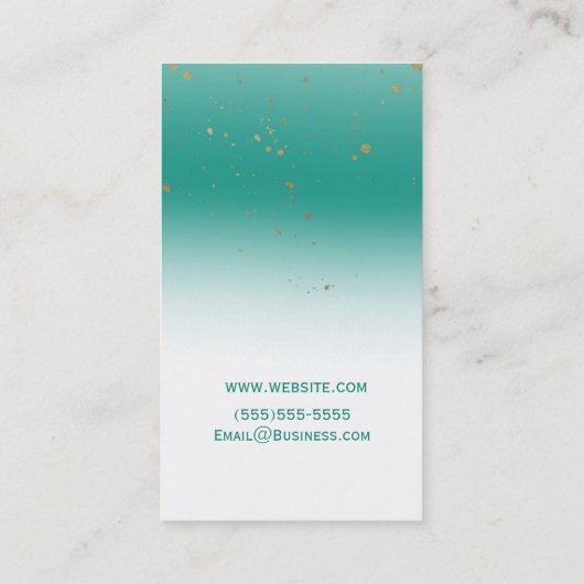 Blauwgroen & Gold Splatter Modern Glam Chic Glamou Visitekaartje (Achterkant)