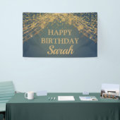 Blauwgroen Gold String Lights Bokeh Happy Birthday Spandoek (Beurs)