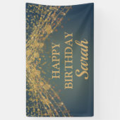 Blauwgroen Gold String Lights Bokeh Happy Birthday Spandoek (Verticaal)