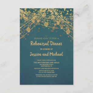 Blauwgroen Gold String Lights Bokeh Rehearsal Kaart