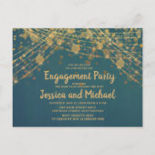 Blauwgroen Gold String Lights Engagement Party Briefkaart (Voorkant)