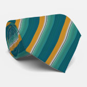 Blauwgroen/Gold Striped Patroon Stropdas (Opgerold)