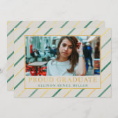 Blauwgroen Gold Stripes Modern Elegant Photo Afstu Kaart (Voorkant / Achterkant)