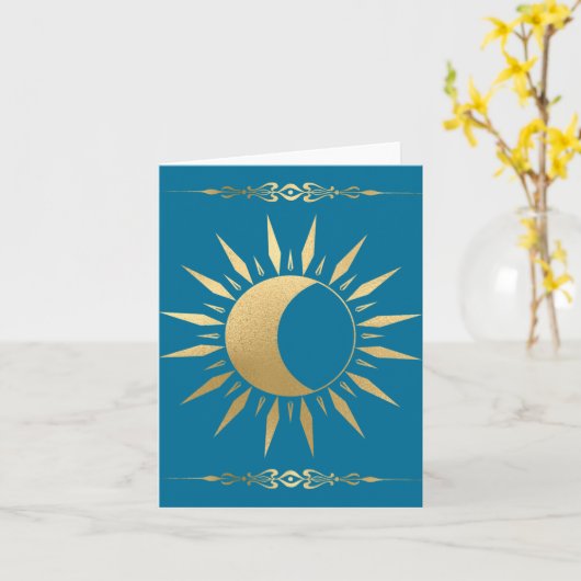 Blauwgroen Gold Sun moon Wicca Kaart (Gele Bloem)