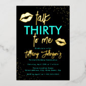 Blauwgroen Gold Talk Thirty to Me Leopard 30th Folie Uitnodiging (Voorkant)