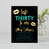 Blauwgroen Gold Talk Thirty to Me Leopard 30th Folie Uitnodiging (Staand Voorkant)