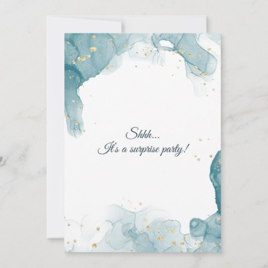 Blauwgroen & Gold Verrassingsfeestuitnodiging Save The Date (Achterkant)