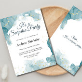 Blauwgroen & Gold Verrassingsfeestuitnodiging Save The Date