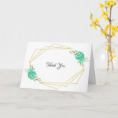Blauwgroen Gold Waterverf Floral Geometric Harteli Kaart (Gele Bloem)