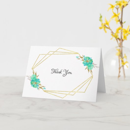 Blauwgroen Gold Waterverf Floral Geometric Harteli Kaart (Gele Bloem)