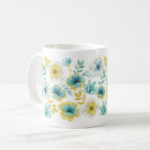 Blauwgroen Gold Waterverf Floral Name Gift Mok (Voorkant links)