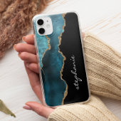 Blauwgroen Gold Waterverf gepersonaliseerd Case-Mate iPhone Case