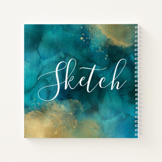 Blauwgroen Gold Waterverf Script Jouw naam Notitieboek (Achterkant)