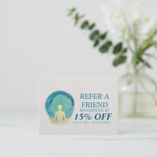 Blauwgroen Gold Waterverf YOGA Instructor Referral (Staand voorkant)