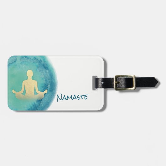 Blauwgroen Gold Waterverf YOGA-Meditatie-instructi Bagagelabel (Voorkant horizontaal)