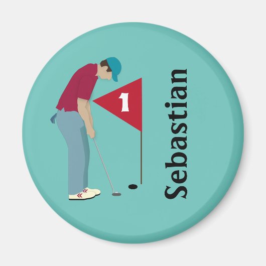 Blauwgroen Golfer Putting Magneet (Voorkant)