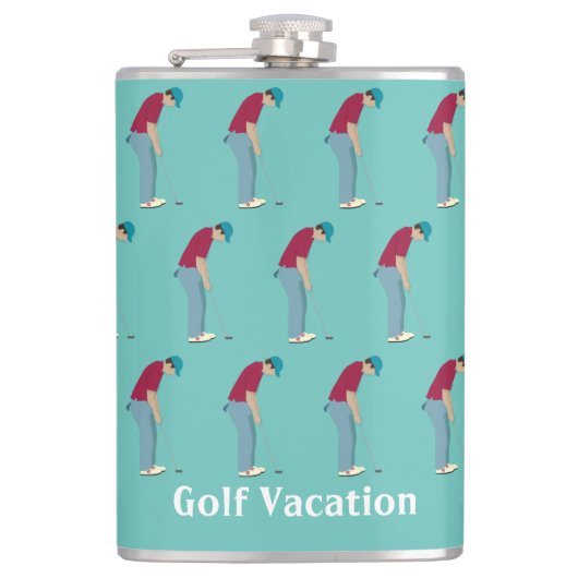 Blauwgroen Golfthema Heupfles (Voorkant)