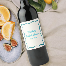 Blauwgroen golvende grens grillig Vrijgezellenfees Wijn Etiket