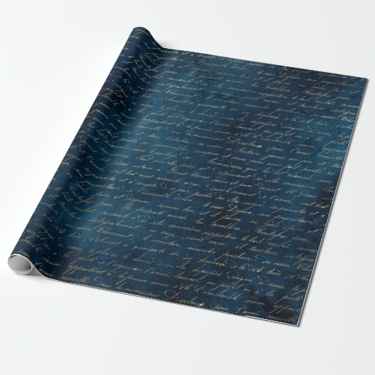 Blauwgroen gothic Gold Script Wrapping Paper Cadeaupapier (Uitgerold)