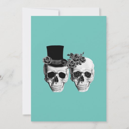Blauwgroen Gothic Sugar Skull bruiloft uitnodiging (Achterkant)