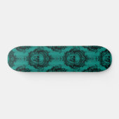 Blauwgroen gothische schedel en aangepast monogram persoonlijk skateboard (Horizontaal)