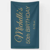 Blauwgroen Goud 50e Verjaardag Elke Leeftijd Naam Spandoek (Verticaal)