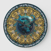 Blauwgroen+Goud Astrologie Affirmations Taurus Zod Grote Klok (Voorkant)