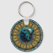 Blauwgroen+Goud Astrologie Affirmations Taurus Zod Sleutelhanger (Voorkant)