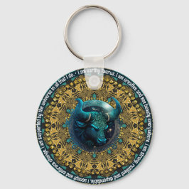 Blauwgroen+Goud Astrologie Affirmations Taurus Zod Sleutelhanger