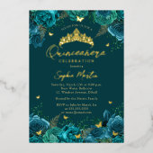 Blauwgroen Goud Betoverende Bloemenvlinder Quincea Folie Uitnodiging (Voorkant)